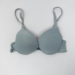 PINK Victorias Secret 32B Wear Everywhere Push Up Bra Metallic Gray Blue